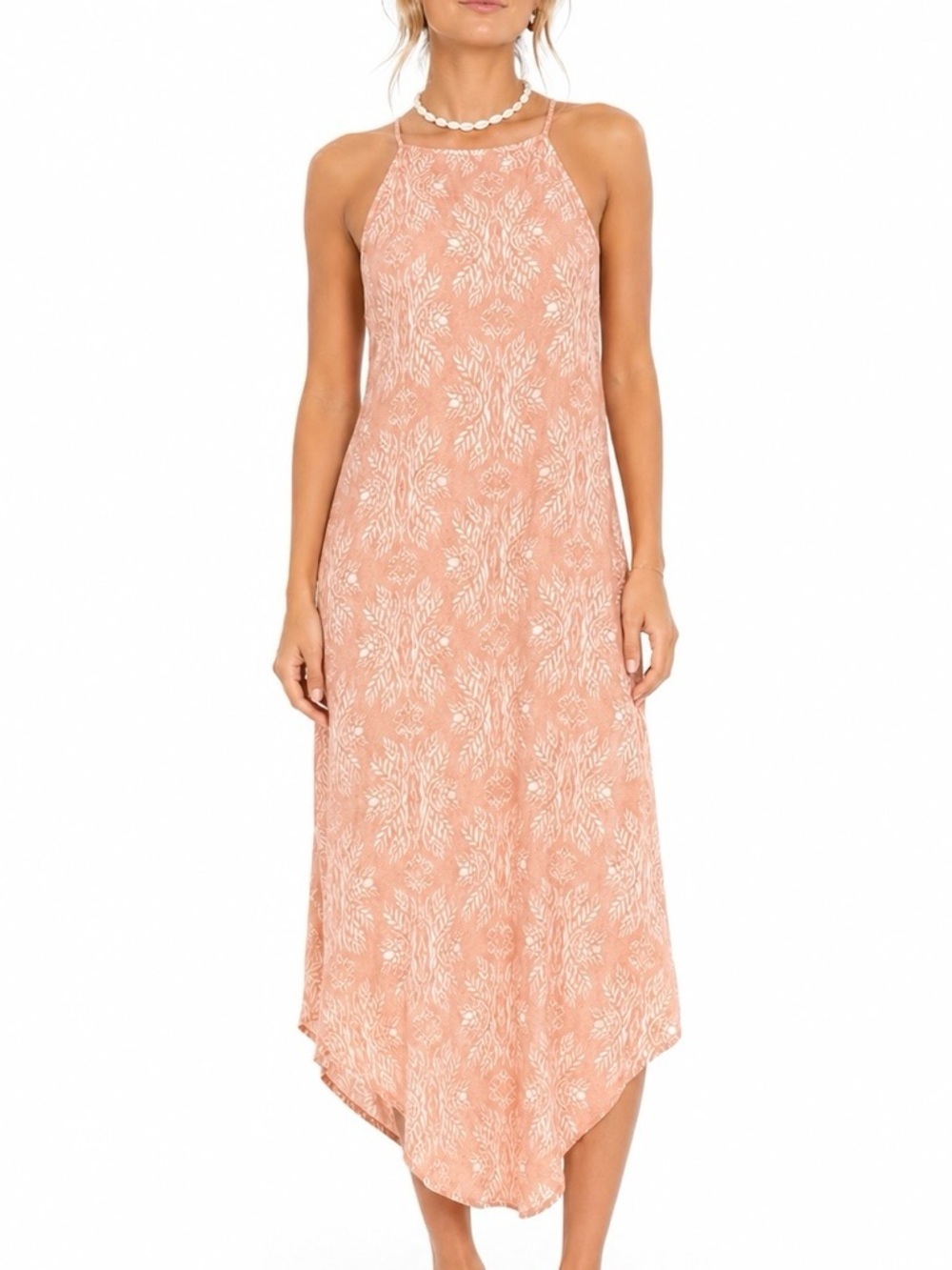 Rip Curl Peach Botanical Halter Maxi Dress Size S Embroidery on Back Beach Boho